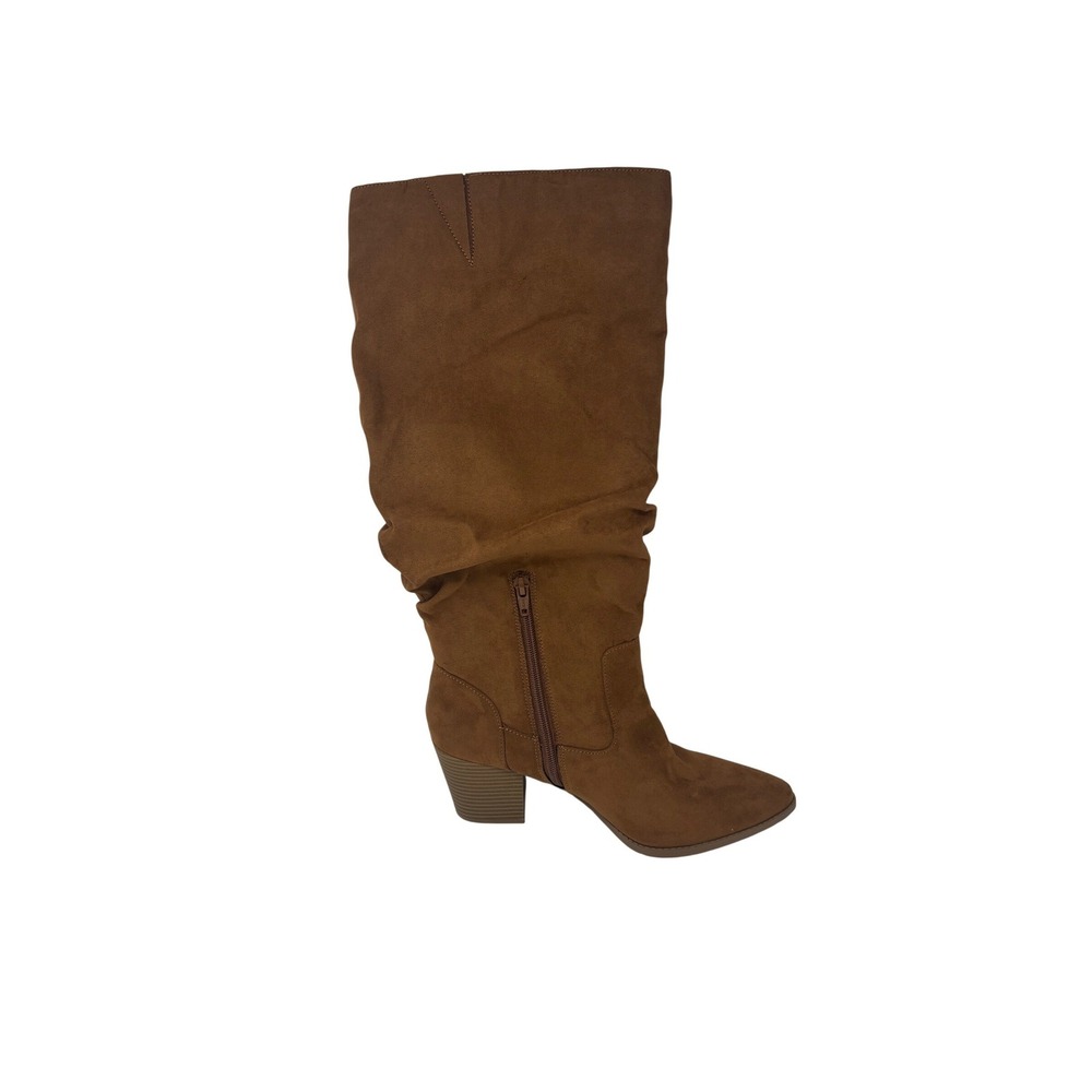 Sun + Stone Womens Cognac‎ Faux Suede Slouchy Block Heel Tall Boots Size 9 - Picture 3 of 11